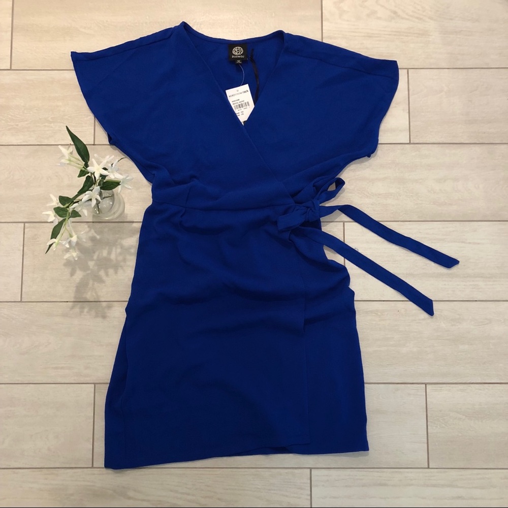 Bobeau Blue Crepe Wrap Dress